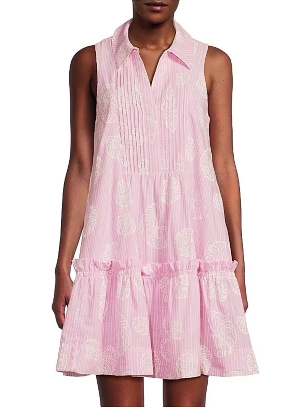 Sleeveless Pink Collared Tiered Summer Dress